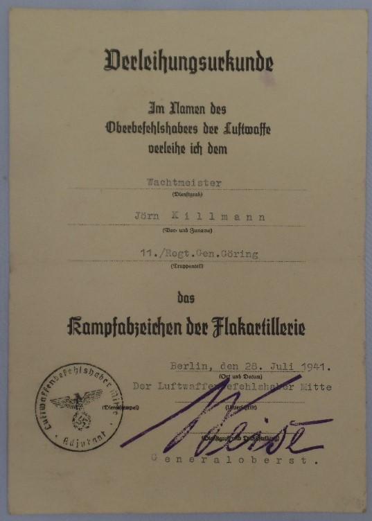  Single award document Luftwaffe - Regt.