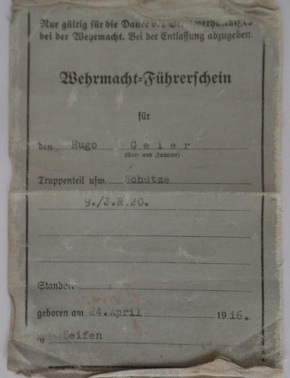 'Wehrmacht-Führerschein' (army drivers-license) - 10.Inf.Div. - Geier