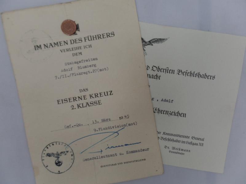 Citation set Luftwaffe - 9.Flak.Div. - Blumberg