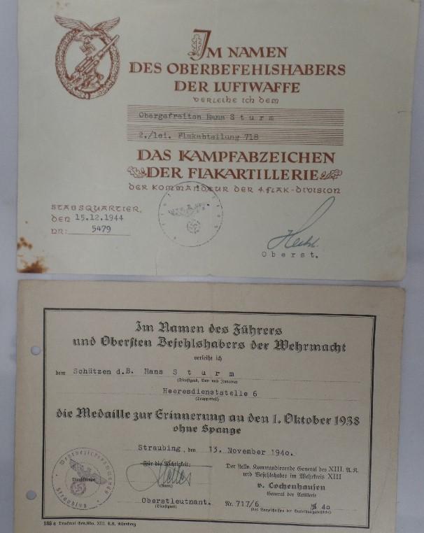 Soldbuch/citations - Luftwaffe - 4.Flak.Div. - Sturm