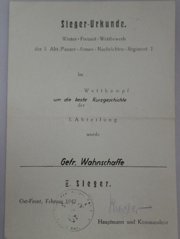 Citation -  WH (Heer) - Pz.Armee Nachr.Rgt.1 - Wahnschaffe