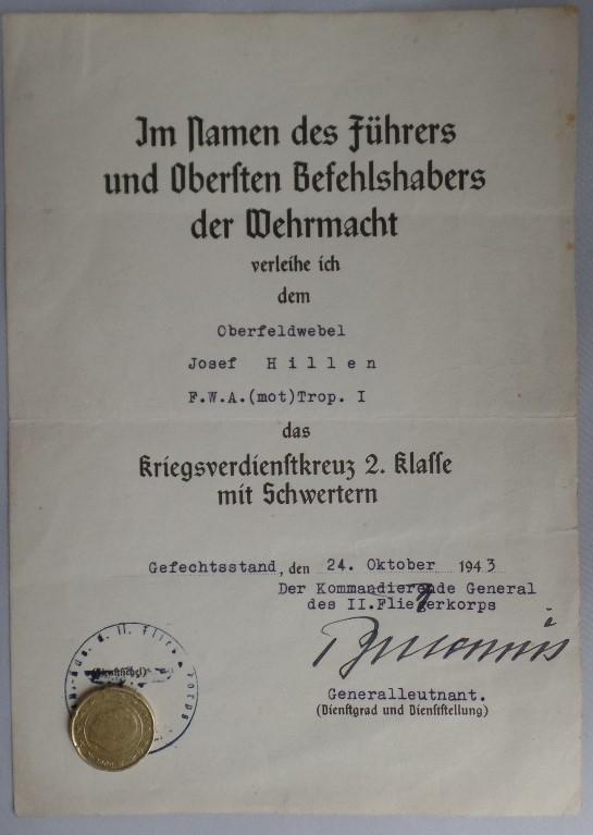 Citation - Luftwaffe - II Fliegerkorps - Hillen