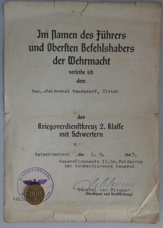 Citation - Luftwaffe - II Lw.Feldkorps - Neuendorf