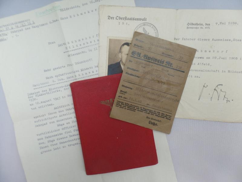 N.S.D.A.P. membership book/I.D.- S.A.I.membership card. - Rühmekorf
