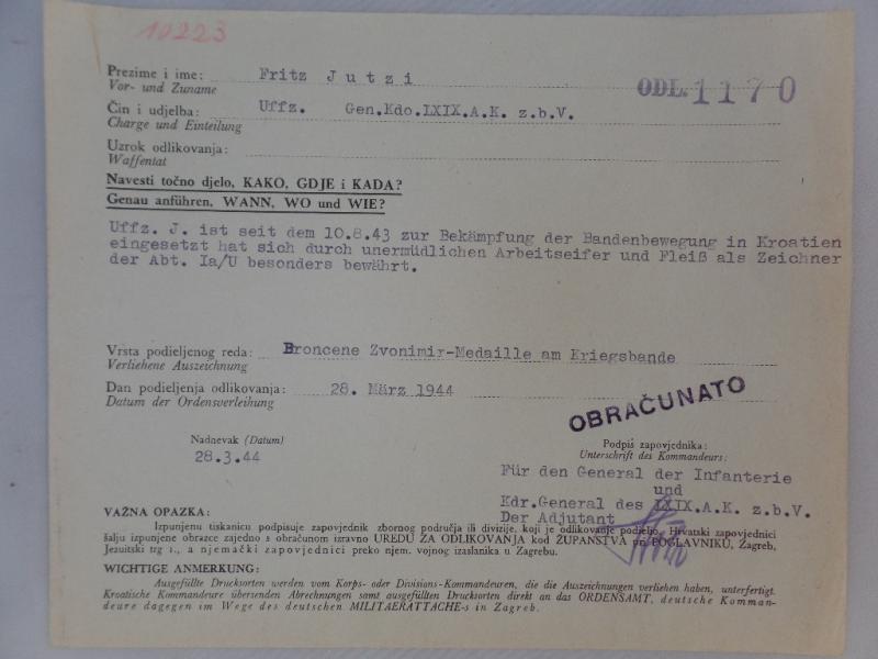 Citation -  WH (Heer) - Gen.Kdo.LXIX.A.K.z.b.v. - Jutzi