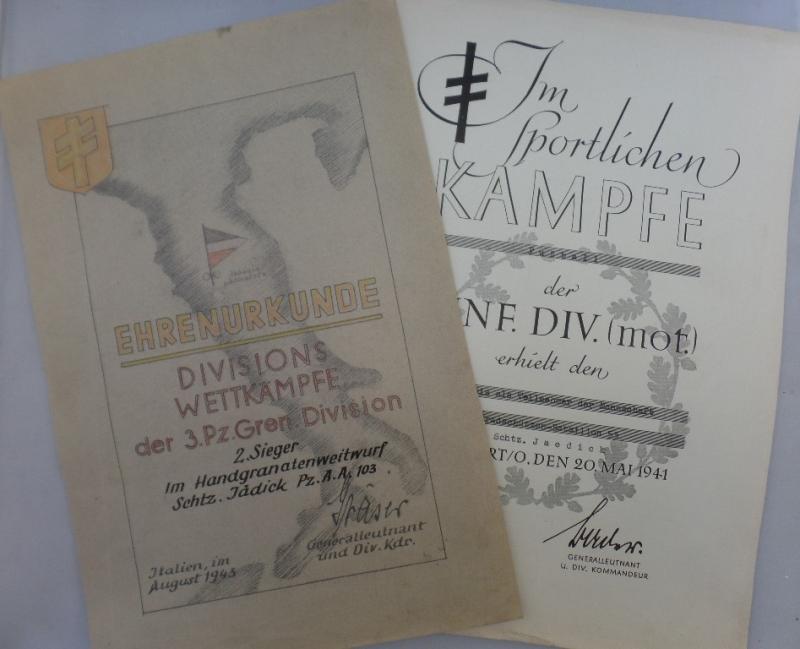 Certificate set  - WH (Heer) - 3.Pz.Gren.Div. - Jädick