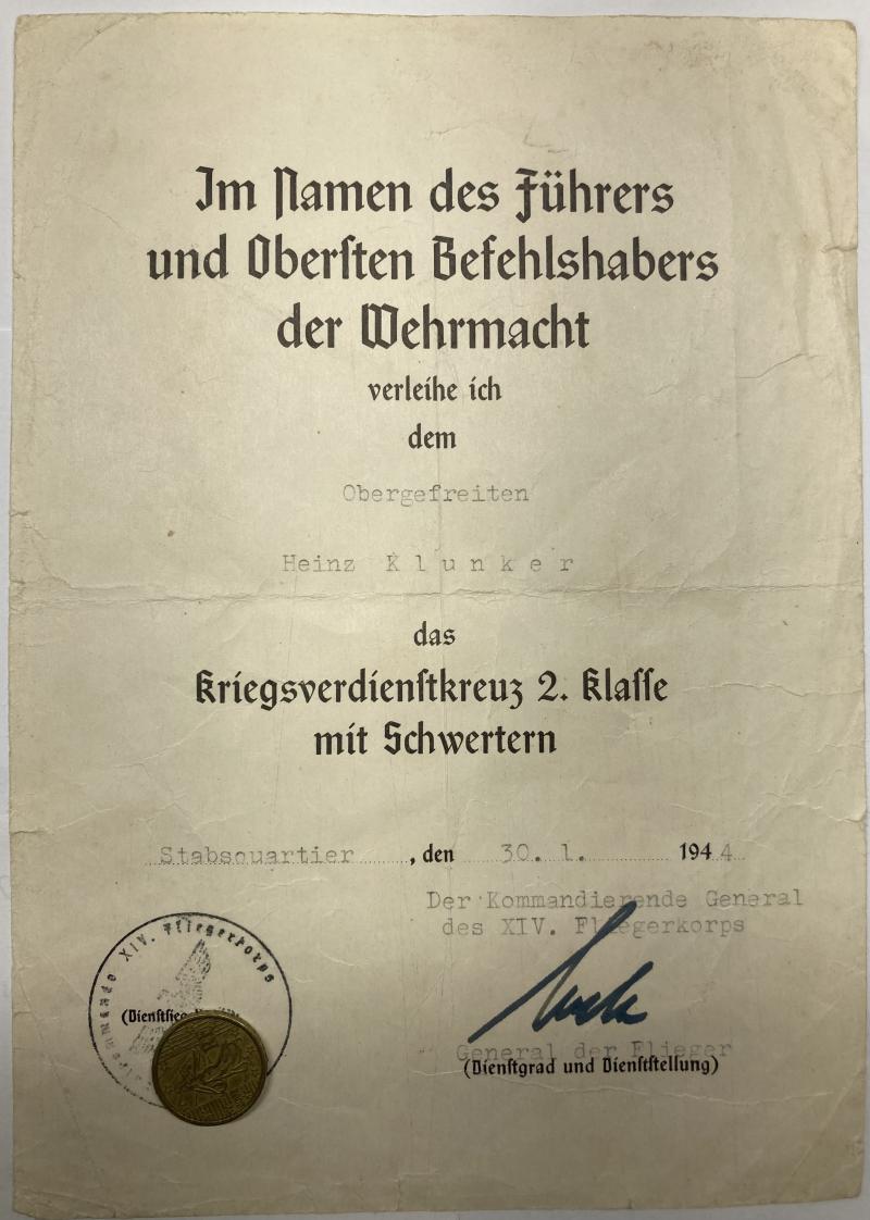 Citation - Luftwaffe - XIV.Fliegerkorps - Klunker