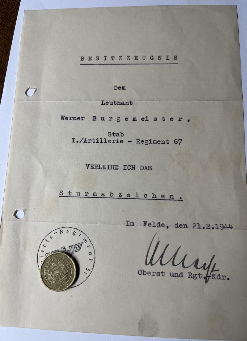 Citation  -  WH (Heer) -  31.Inf.Div. - Burgemeister