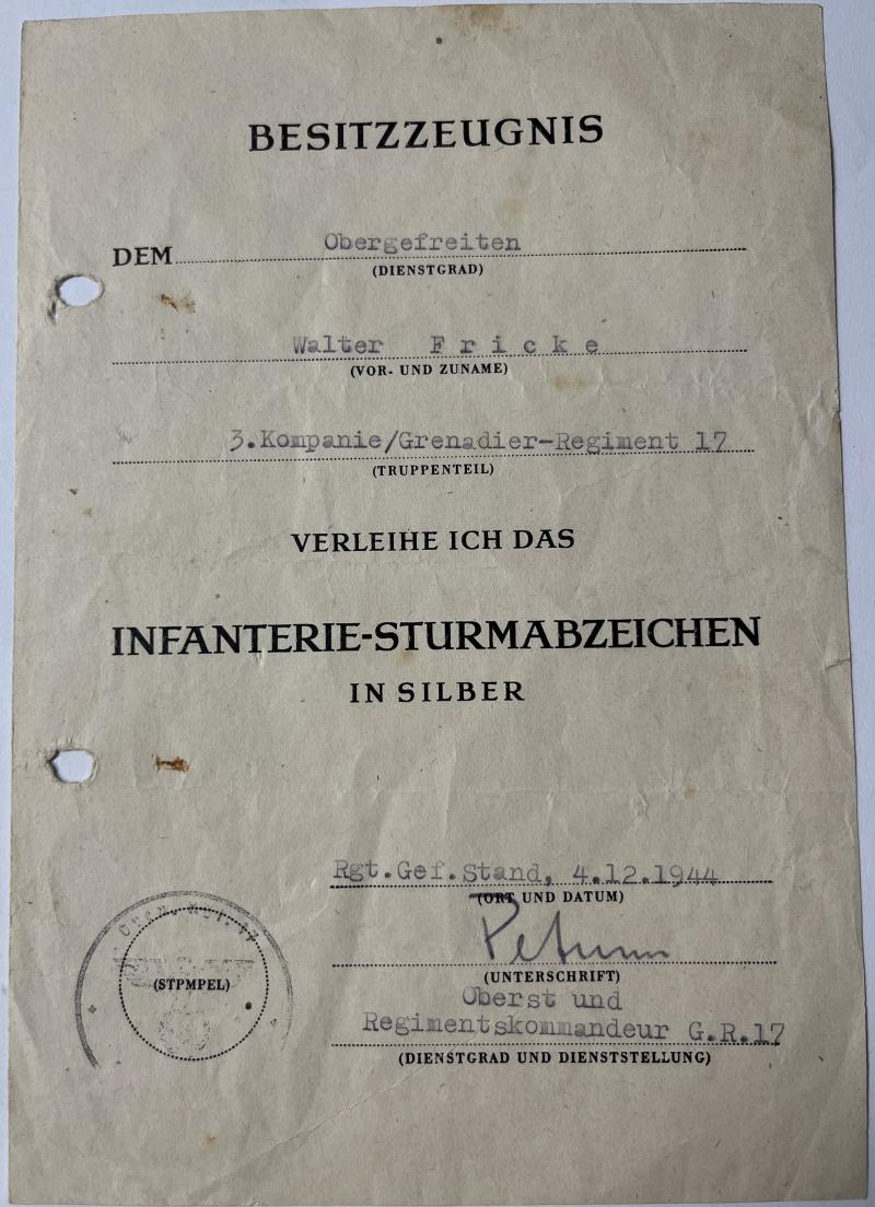 Citation -  WH (Heer) -  31.Inf.Div. - Fricke