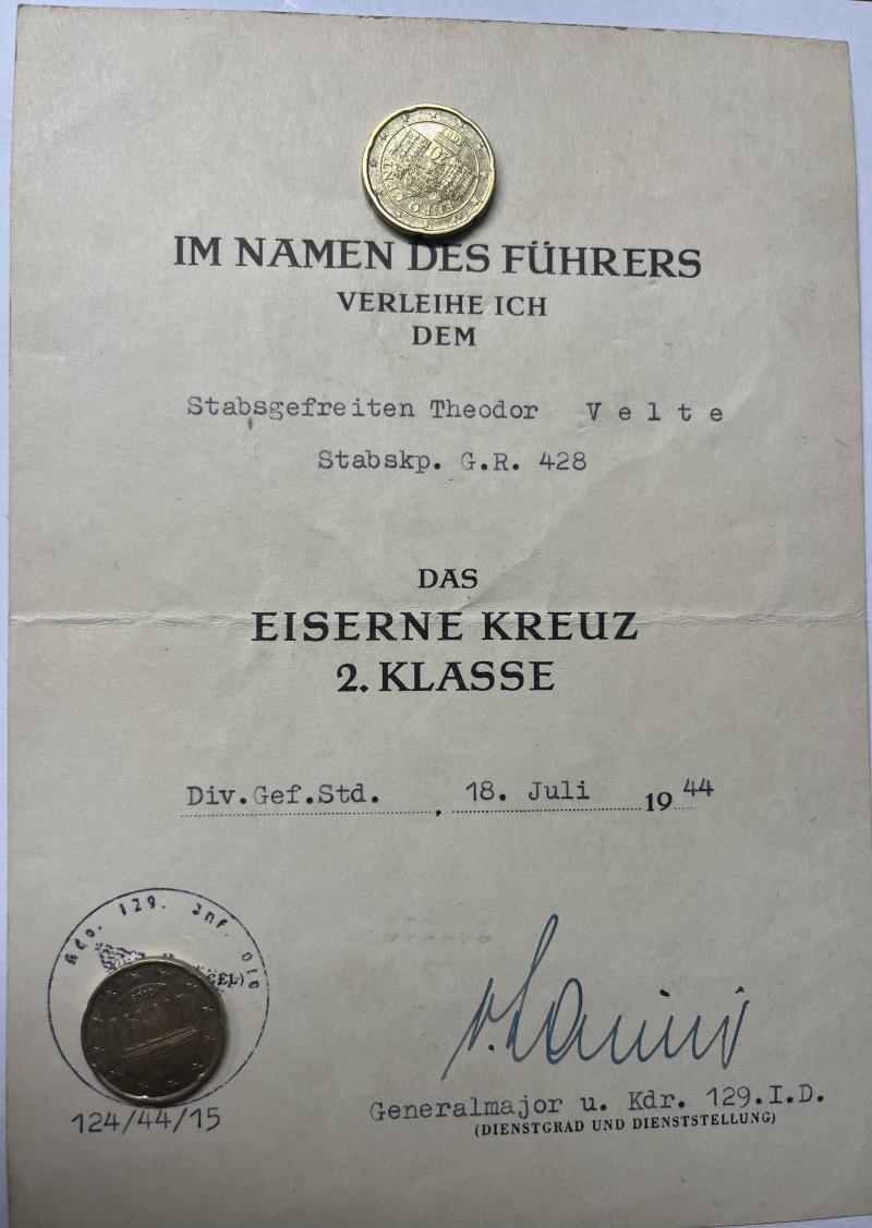 Citation - WH (Heer) -  129.Inf.Div. - Velte