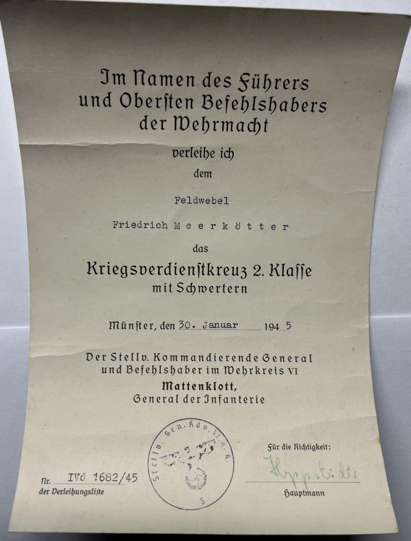 Citation  -  WH (Heer) -  Wehrkreis VI  - Meerkötter