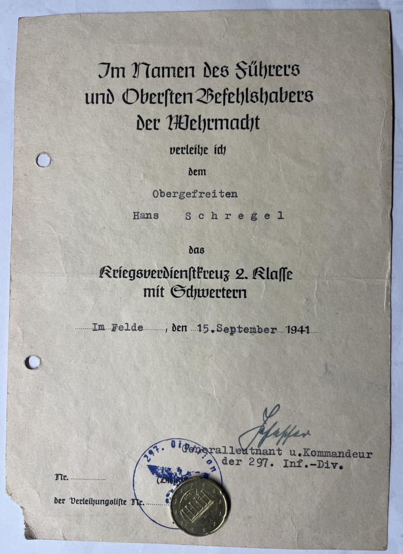 Citation  -  297.Inf.Div. - Schregel