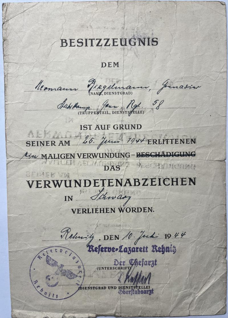 Citation - WH (Heer) - .Inf.Div. - Biegelmann