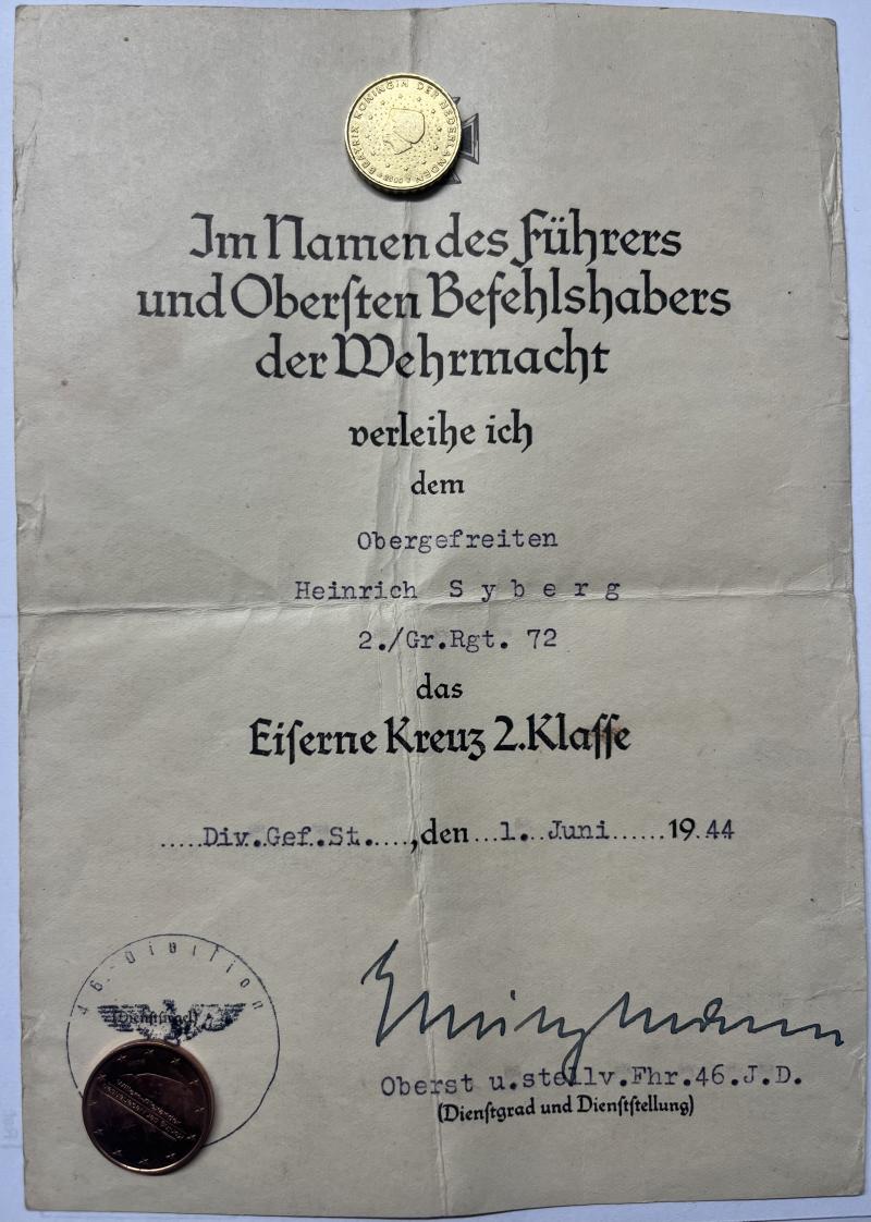 Citation  -  WH (Heer) -  46.Inf.Div. - Syberg