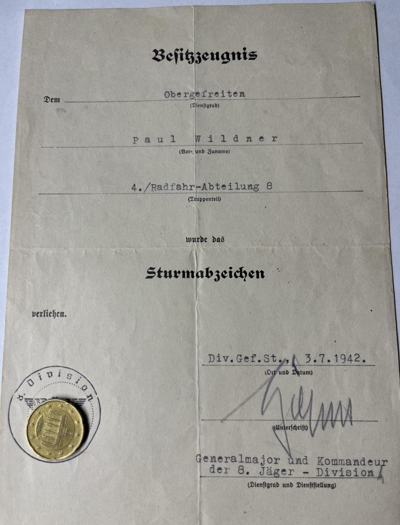 Citation  -  WH (Heer) -  8.leichte.Div. - Wildner
