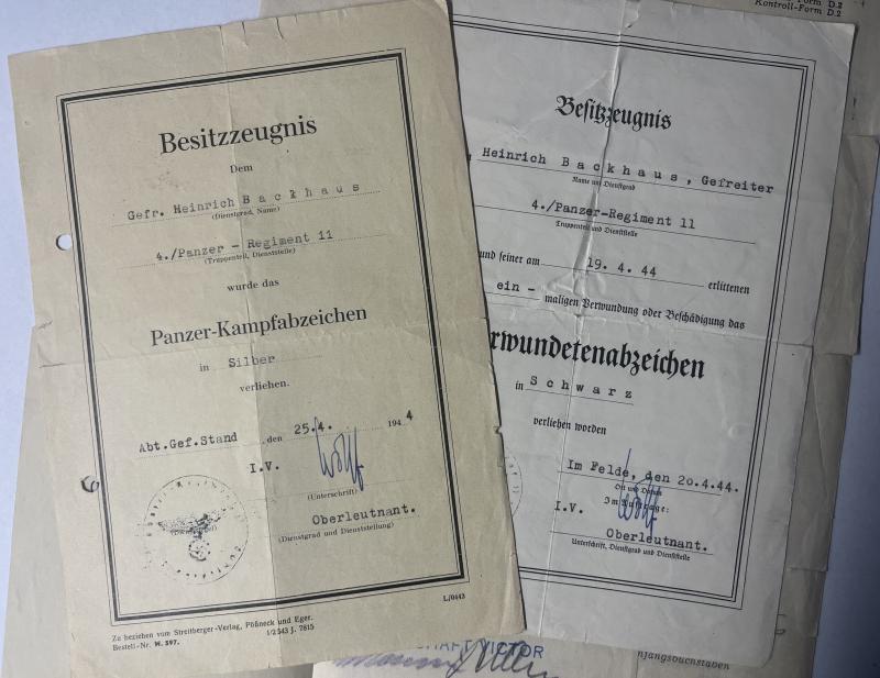 Award document grouping WH (Heer) - 6.Pz.Div. - Backhaus