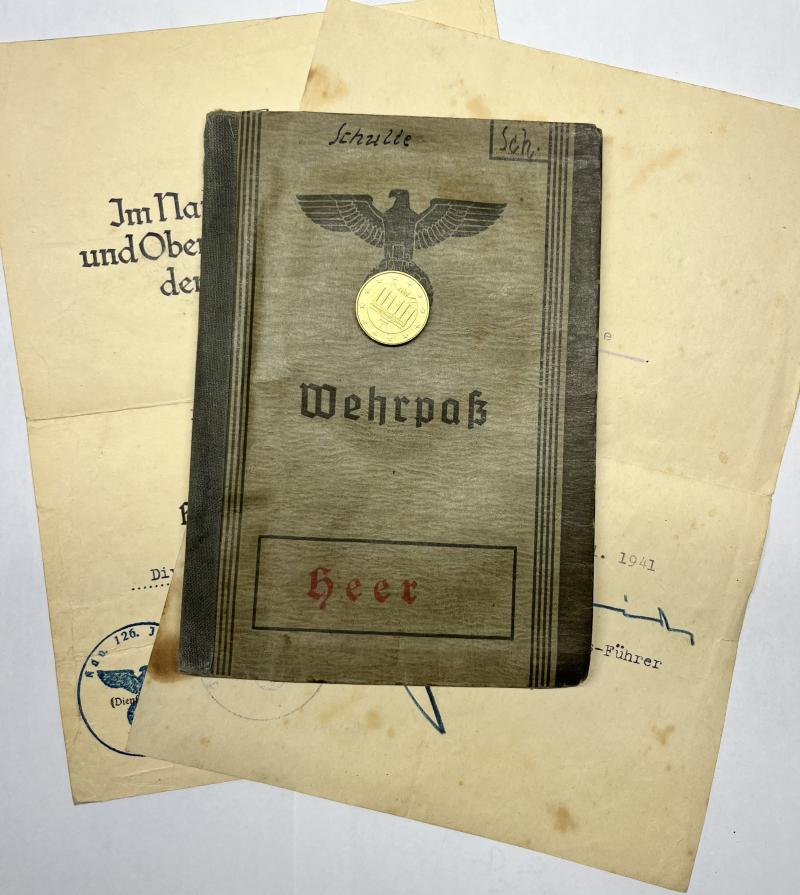 Wehrpaß / award document grouping WH (Heer) - 126.Inf.Div. - Schulte