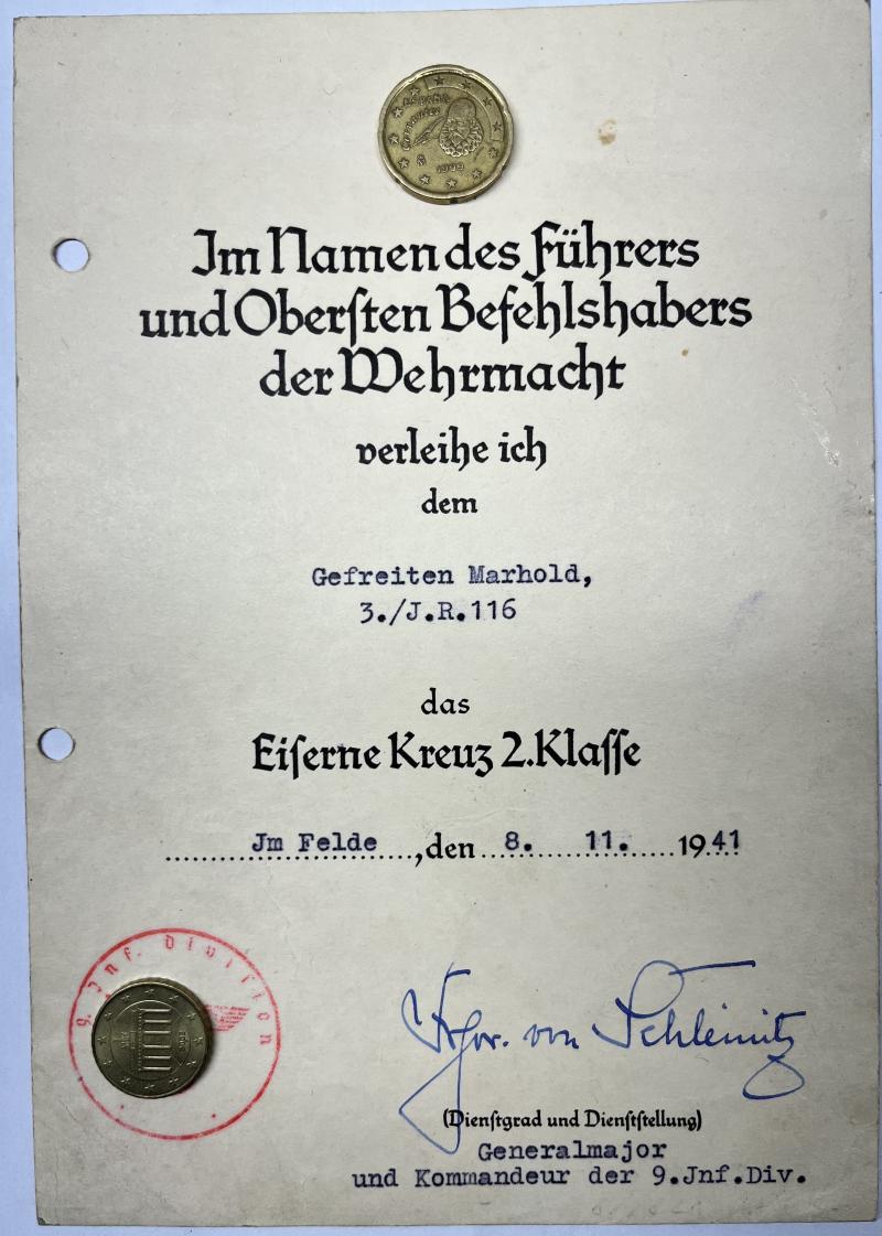Citation  -  WH (Heer) -  9.Inf.Div. - Marhold