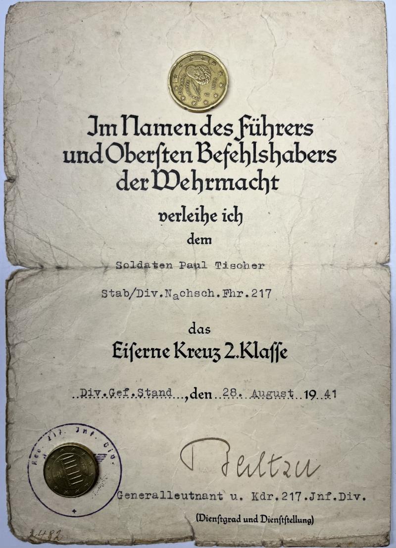 Citation  -  WH (Heer) -  217.Inf.Div. - Tischer