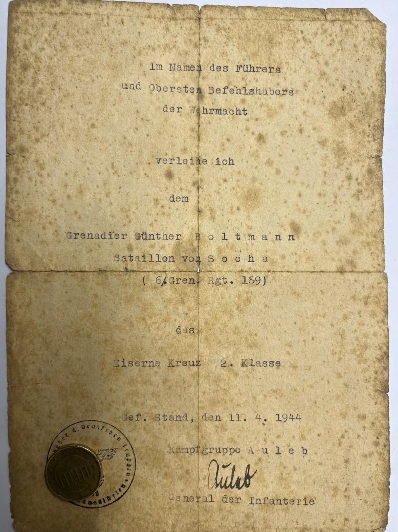 Citation  -  WH (Heer) -  68.Inf.Div. - Boltmann