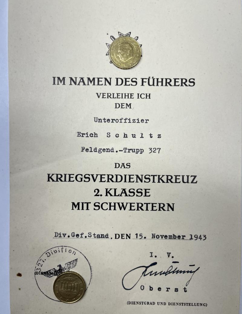 Citation  -  WH (Heer) -  Feldgendarmerie-Trupp 327 - Schultz