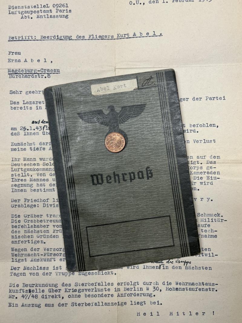 Wehrpass - Luftwaffe - Fliegerhorstkomp.z.b.V.14 - Paris - Abel