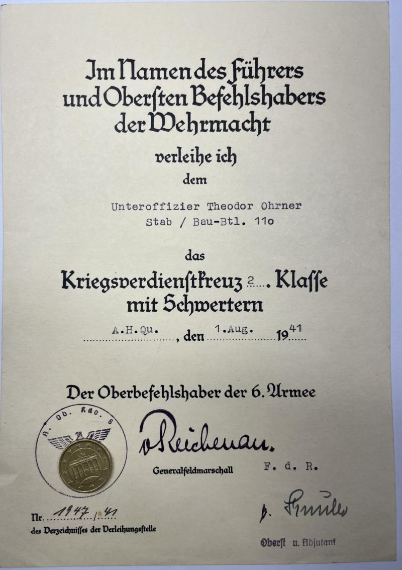 Citation -  WH (Heer) - 6.Armee - Ohrner