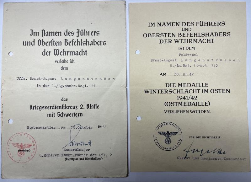 Soldbuch/citation grouping - Luftwaffe -  Luftgau-Nachrichten Rgt.28 - Italy - Langenstrassen