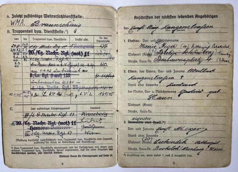 Soldbuch/citation grouping - Luftwaffe -  Luftgau-Nachrichten Rgt.28 - Italy - Langenstrassen