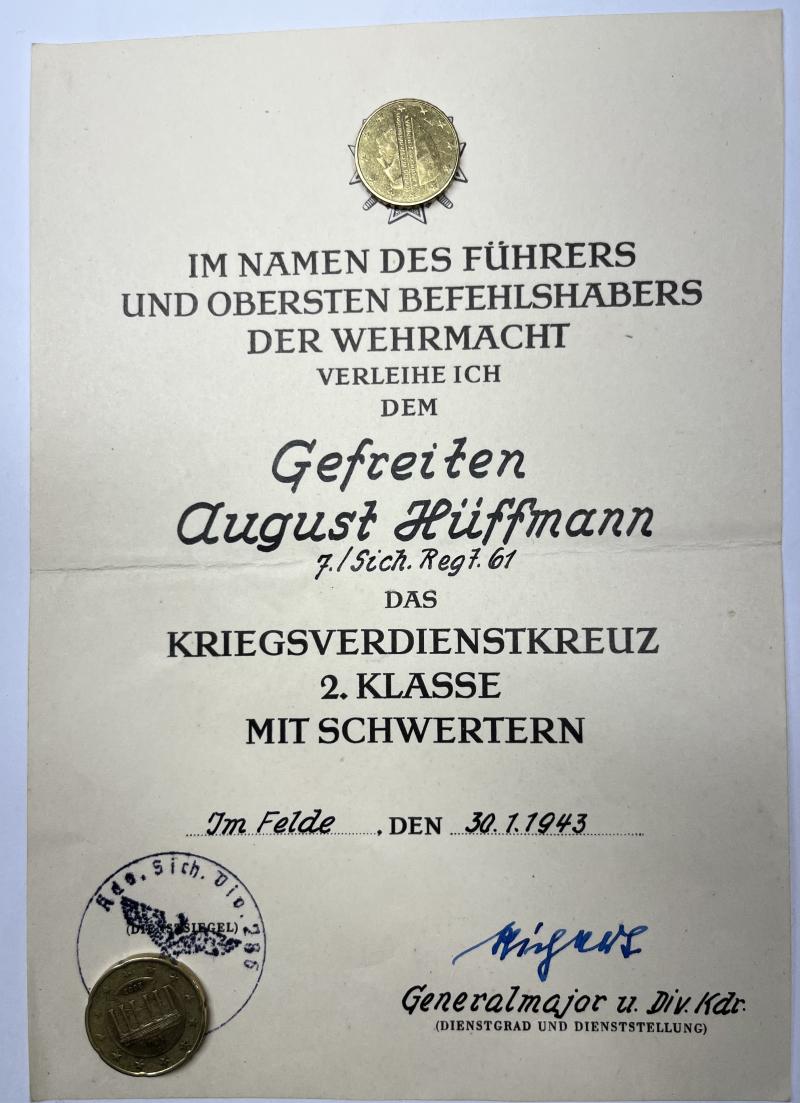 Citation - WH (Heer) -  286 Sich.Div. - Hüffmann