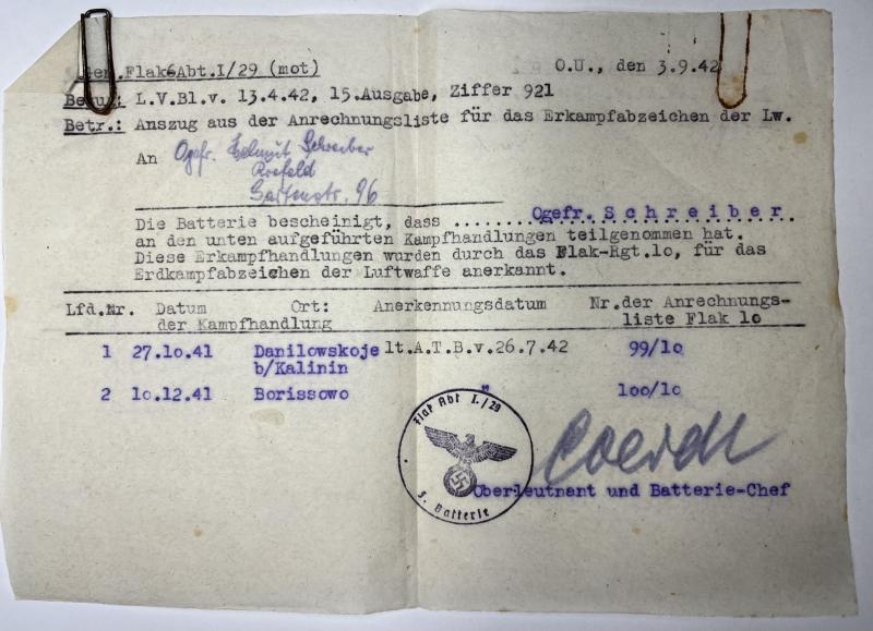 Citation - Luftwaffe - 18.Flak Div. - Schreiber