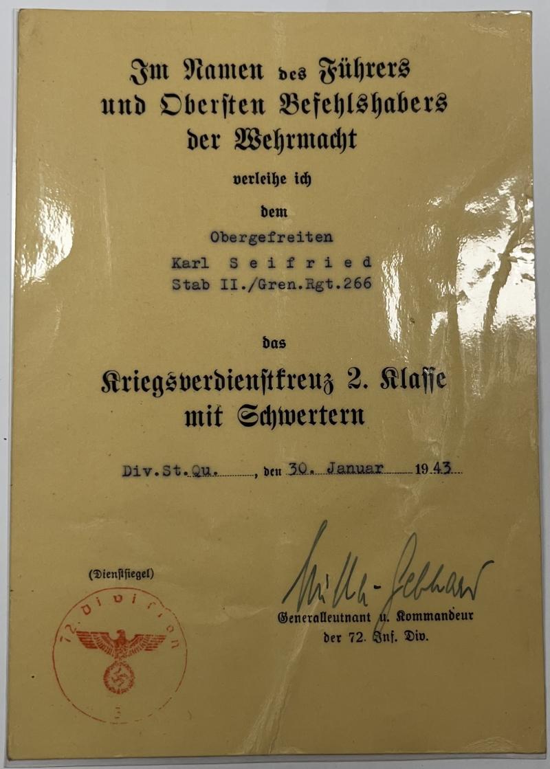 Citation grouping - WH (Heer) - 72.Inf.Div. - Seifried