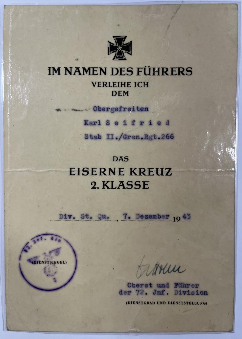 Citation grouping - WH (Heer) - 72.Inf.Div. - Seifried