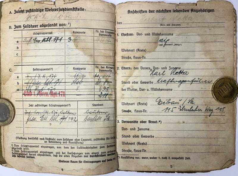 Soldbuch - WH (Heer) - 56.Inf.Div. - Retta