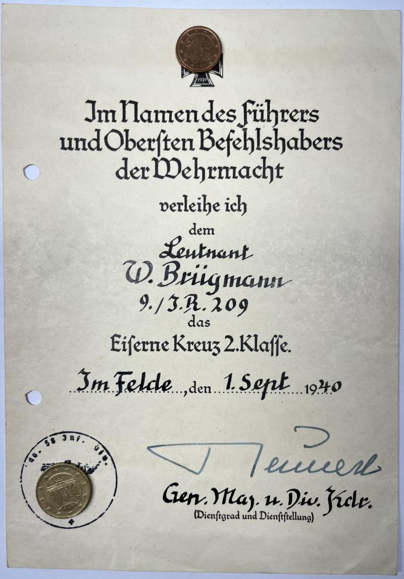 Citation  -  WH (Heer) -  58.Inf.Div. - Brügmann
