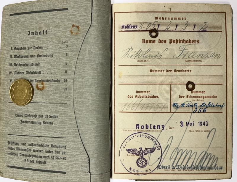 Wehrpass - Luftwaffe - Nebelabt. der Luftwaffe - Italy - Franzen