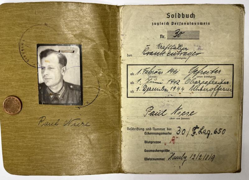 Soldbuch/citation grouping - WH (Heer) - Feldlazarett (mot) 650 - Niese