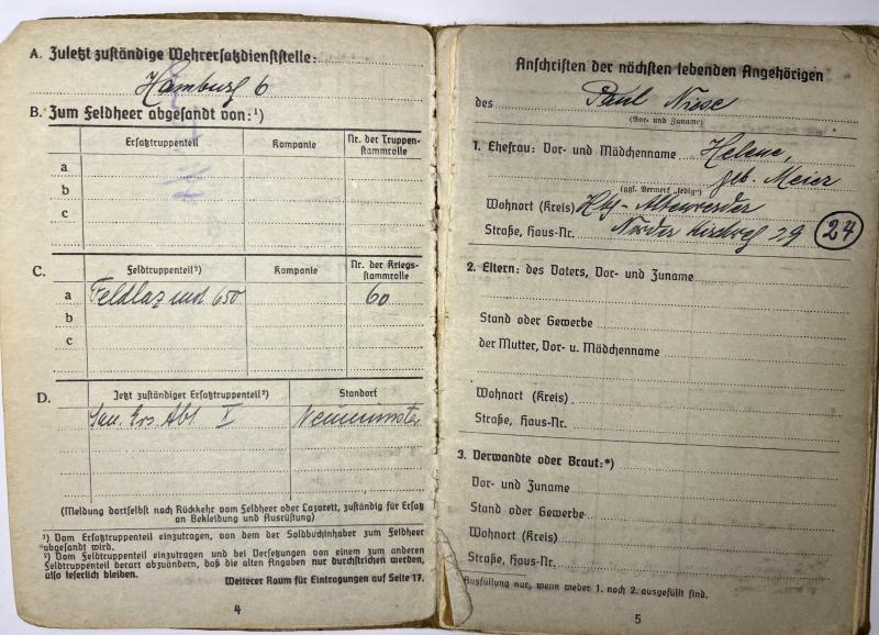 Soldbuch/citation grouping - WH (Heer) - Feldlazarett (mot) 650 - Niese
