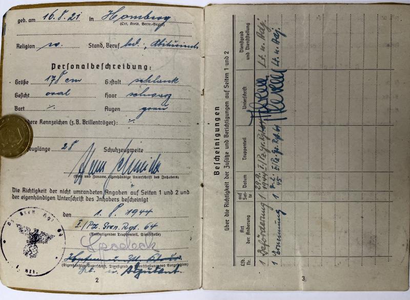 Soldbuch grouping -  WH (Heer) - 16.Pz.Div. - Schneider