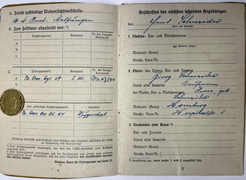 Soldbuch grouping -  WH (Heer) - 16.Pz.Div. - Schneider