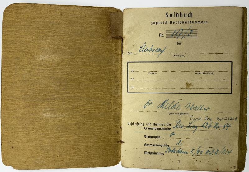 Soldbuch  WH (Heer) - Feldlazarett 749  - Melde