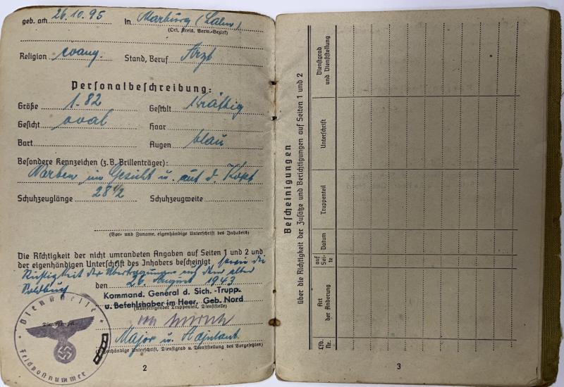 Soldbuch  WH (Heer) - Feldlazarett 749  - Melde