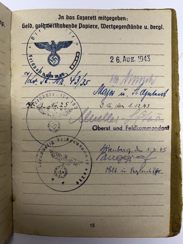 Soldbuch  WH (Heer) - Feldlazarett 749  - Melde