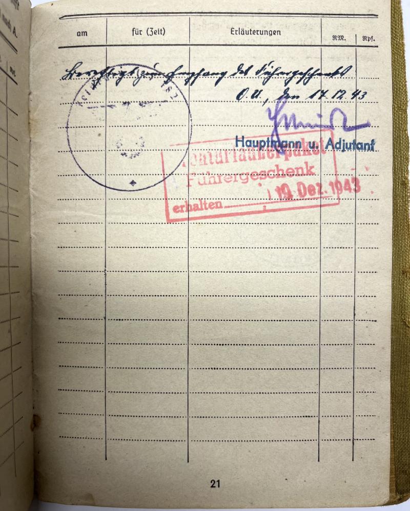 Soldbuch  WH (Heer) - Feldlazarett 749  - Melde