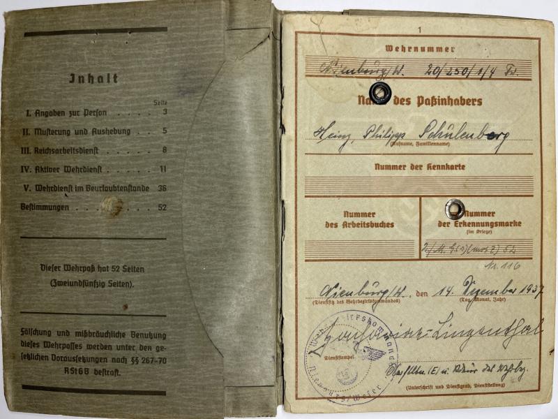 Wehrpass -  WH (Heer) - 22.LL.Div. - Crete - Schulenberg