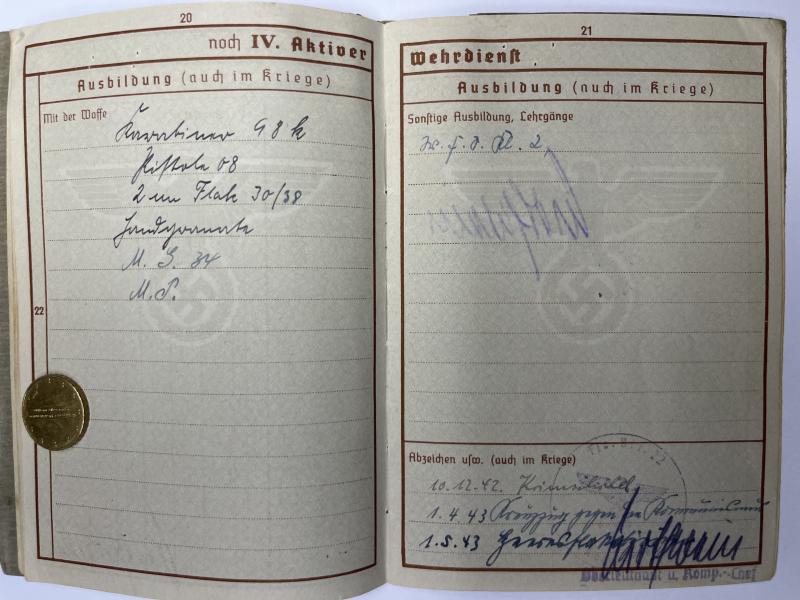 Wehrpass -  WH (Heer) - 22.LL.Div. - Crete - Schulenberg