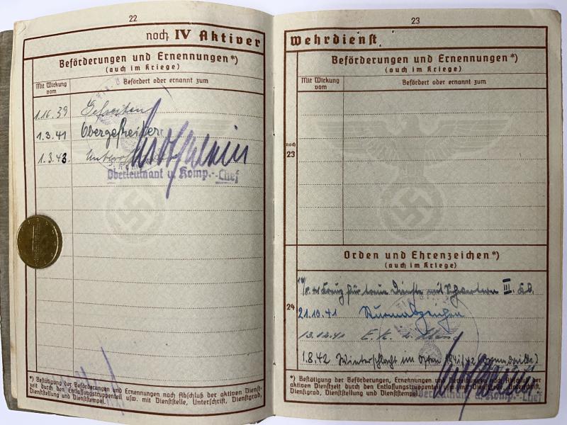 Wehrpass -  WH (Heer) - 22.LL.Div. - Crete - Schulenberg