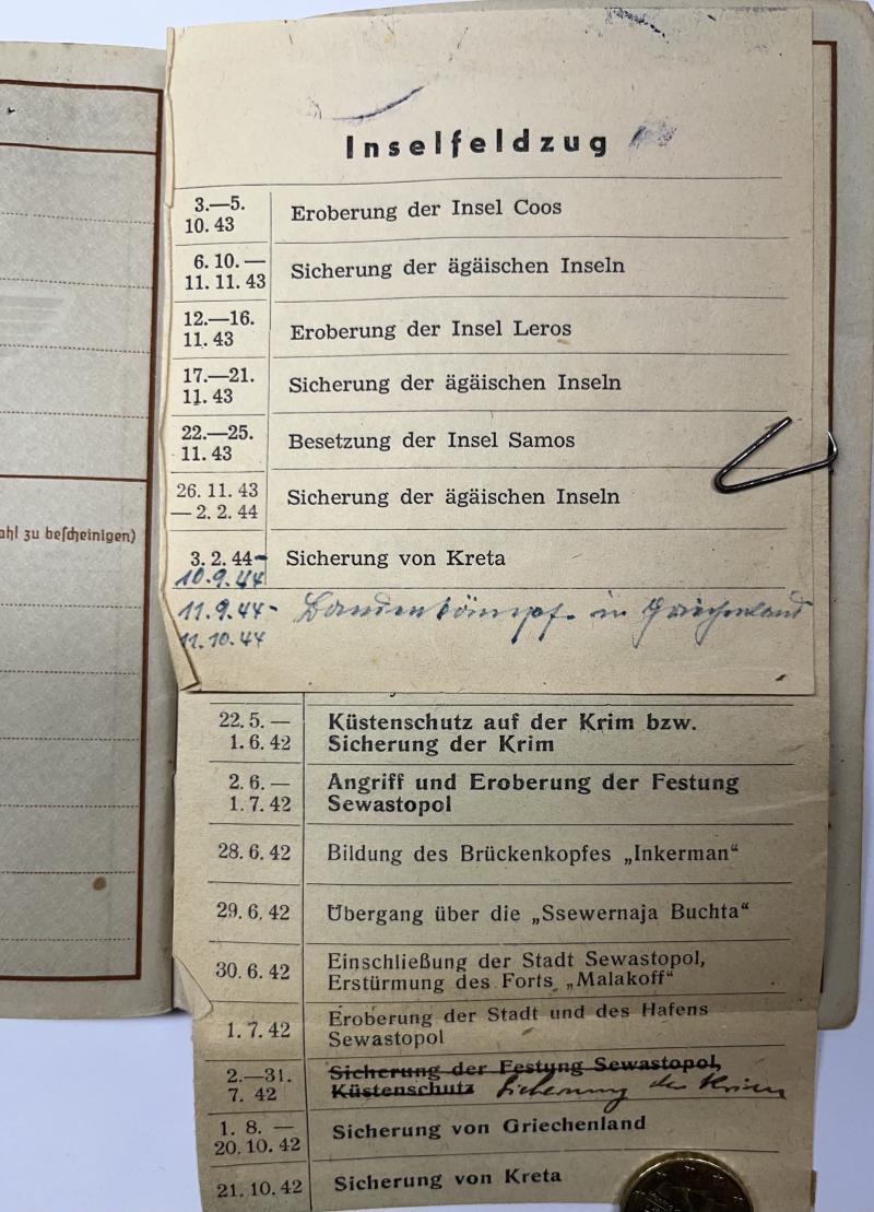 Wehrpass -  WH (Heer) - 22.LL.Div. - Crete - Schulenberg