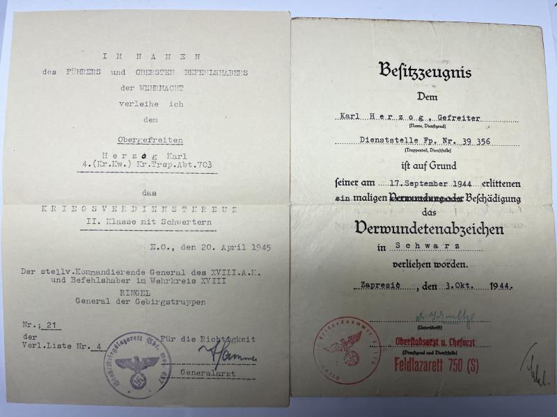 Soldbuch/citations - WH (Heer) - .Inf.Div. - Herzog