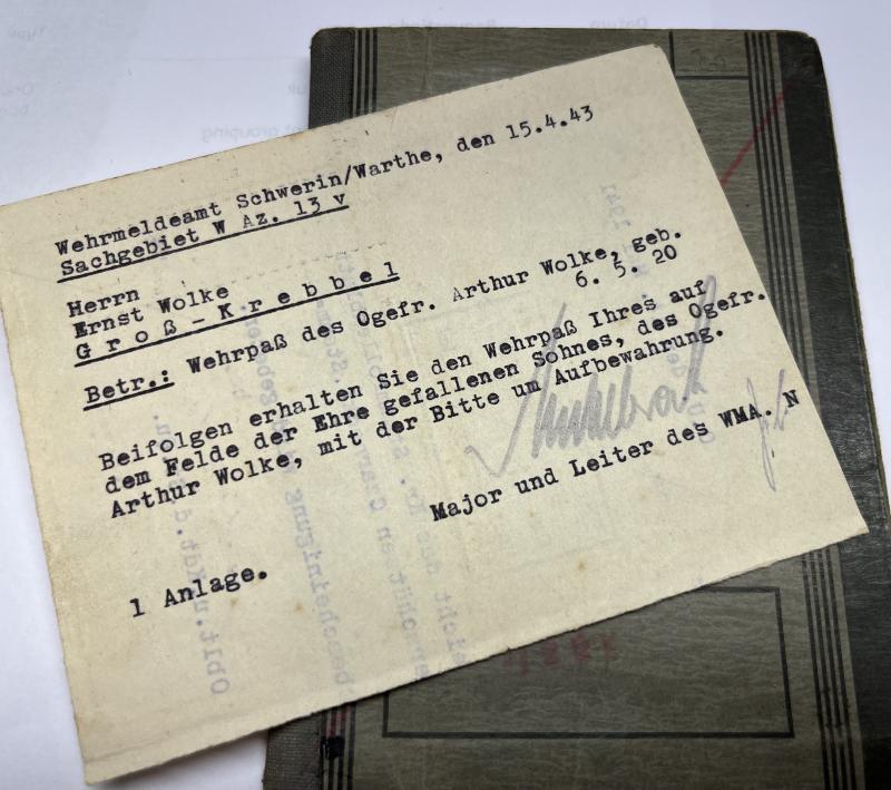 Wehrpass -  WH (Heer) -  293.Inf.Div. - Wolke